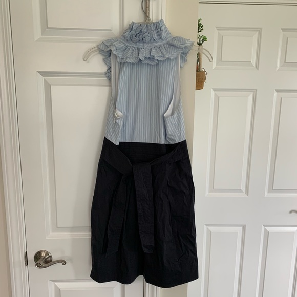 BCBGMaxAzria pinstripe cocktail dress with waist tie and pockets. - Picture 3 of 7